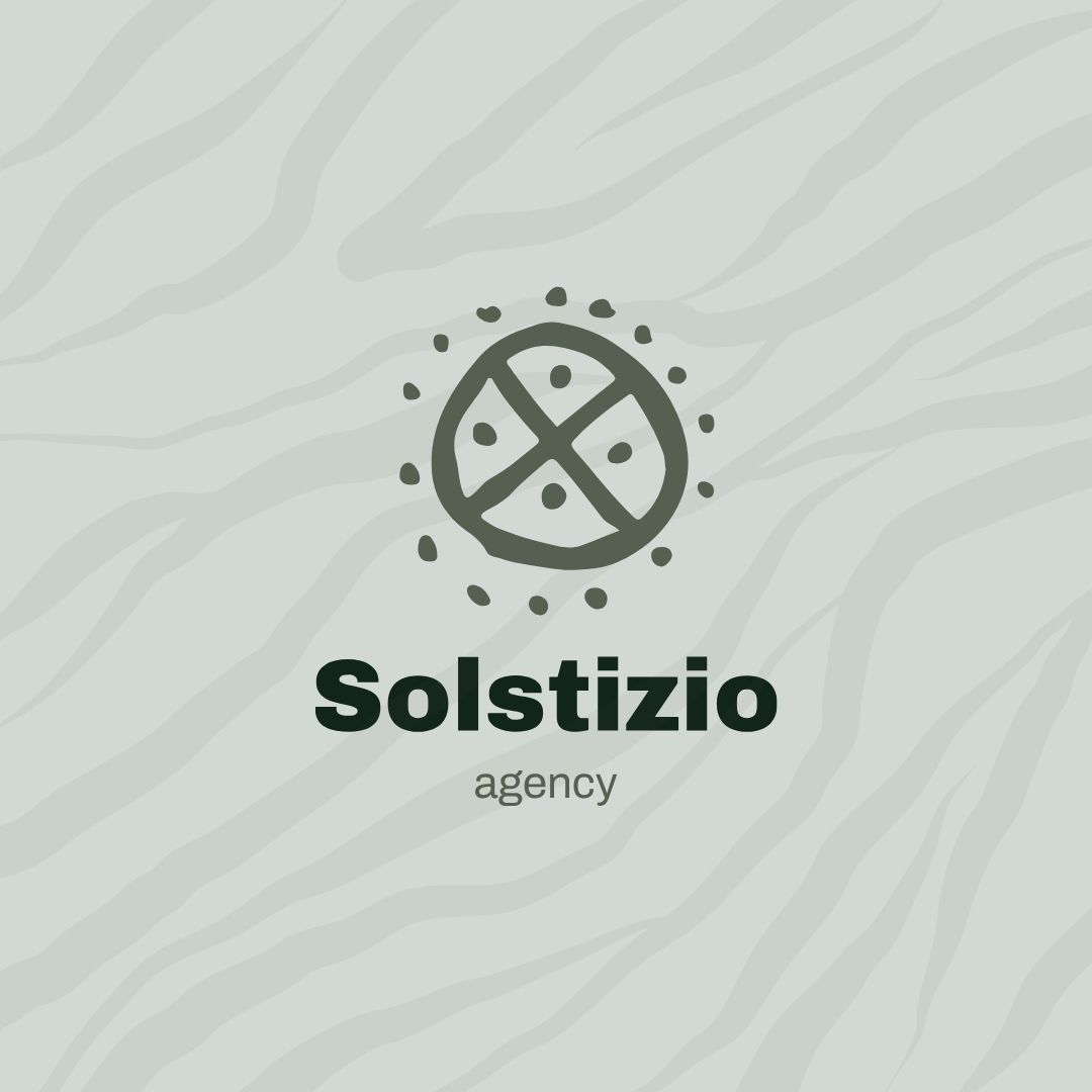 Presentazione del sistema visivo per Solstizio Agency: logo, palette colori e font all’interno del progetto di identità visiva.
