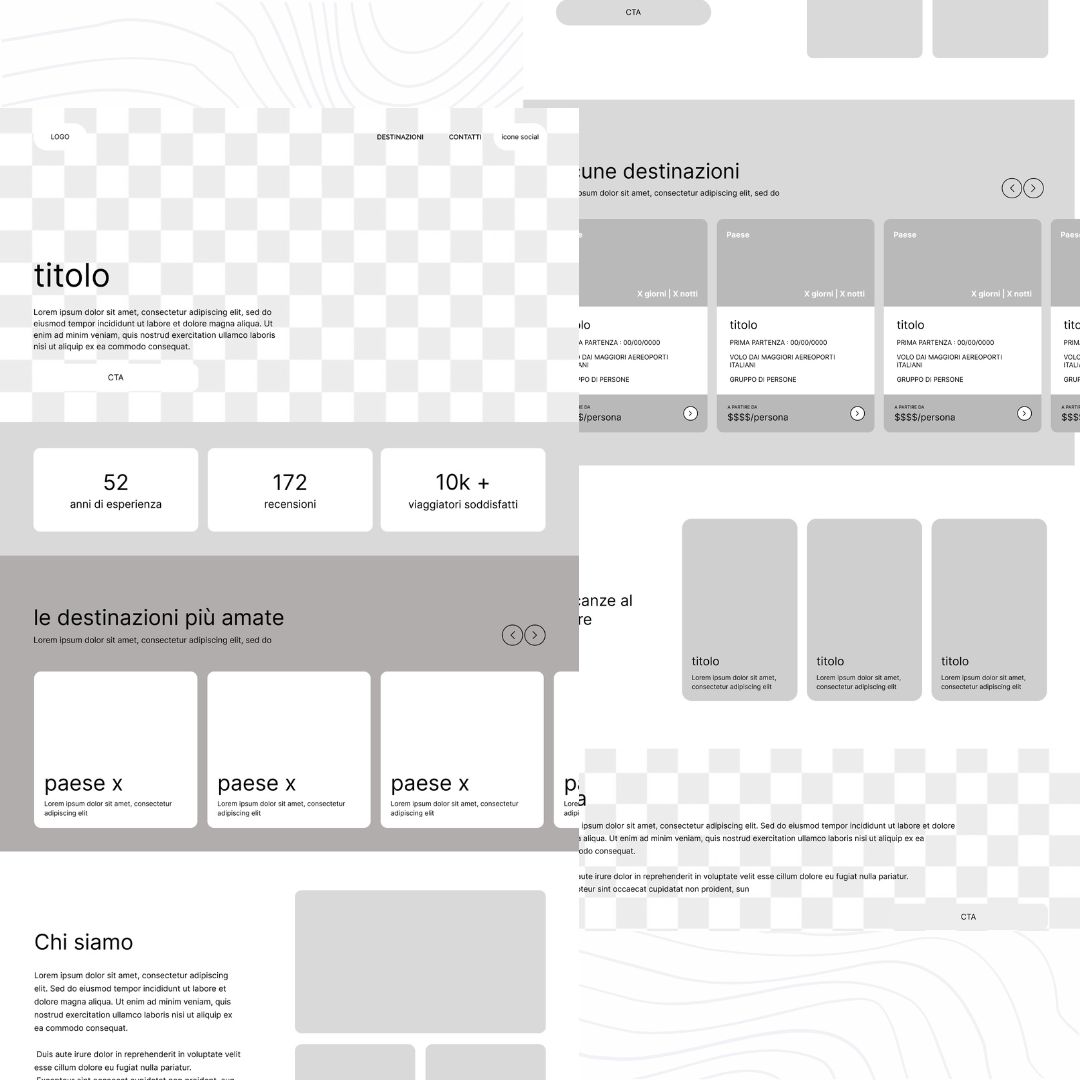 Wireframe della homepage Airmar che mostra la struttura dei contenuti e la gerarchia visiva pensata per desktop e mobile.